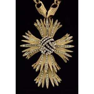 OPC Vintage Statement Cross Necklace Crystal Brushed Chunky Heavy Gold BinBD